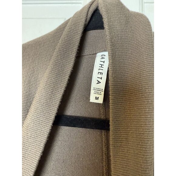Athleta Pranayama Restore Wrap Cardigan Size M Brown Pockets Athleisure Knit - Picture 3 of 11
